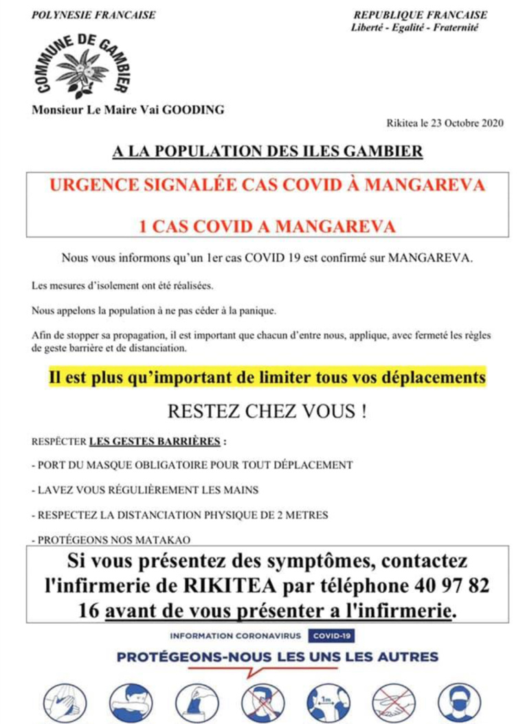 Covid-19 : Premier cas à Mangareva