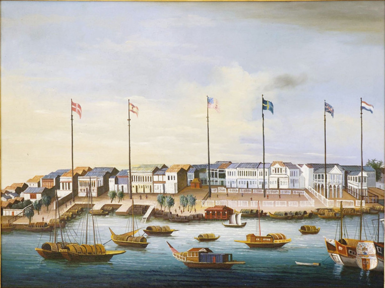 Dessin naïf du port de Canton où de Roquefeuil arriva en fin de saison, alors que le prix du santal avait considérablement baissé compte tenu de l’abondance de ce bois livré par de nombreux bateaux américains. Dessin naïf du port de Canton où de Roquefeuil arriva en fin de saison, alors que le prix du santal avait considérablement baissé compte tenu de l’abondance de ce bois livré par de nombreux bateaux américains.