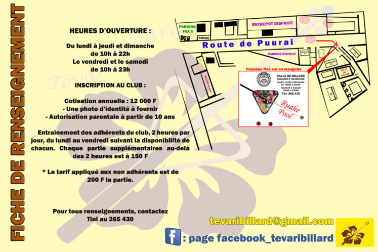 Inscription au Club Tevari Billard