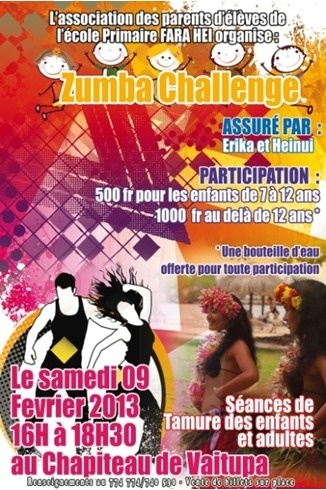 L'école Farahei organise son Zumba challenge demain samedi 9 février à Vaitupa