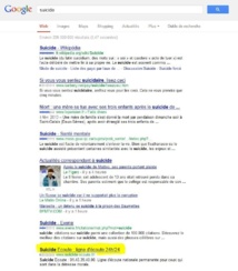 En tapant "suicide" dans Google, les coordonnées de SOS Amitié apparaissent