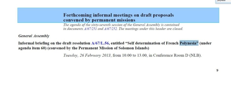 Première audience informelle à l’ONU sur le projet de résolution pour la Polynésie : ce sera mardi prochain