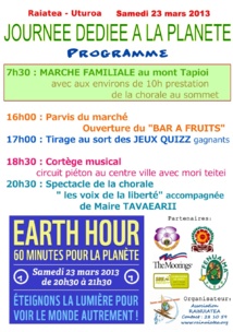Earth Hour à Raiatea - Journée dédiée à la Planète, le 23 mars Earth Hour à Raiatea - Journée dédiée à la Planète, le 23 mars