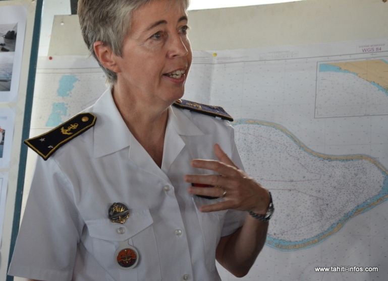Le Contre-amiral Anne Cullerre, commandant supérieur des forces armées en Polynésie française, le 15 mars à la présentation de la mission Turbo 2013.
