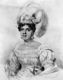 La reine Kamamalu qui accompagne le roi hawaiien lors de son long voyage à Londres. Elle a été dessinée juste quelques jours avant son décès. Elle mourut elle aussi de la rougeole le 8 juillet 1824.