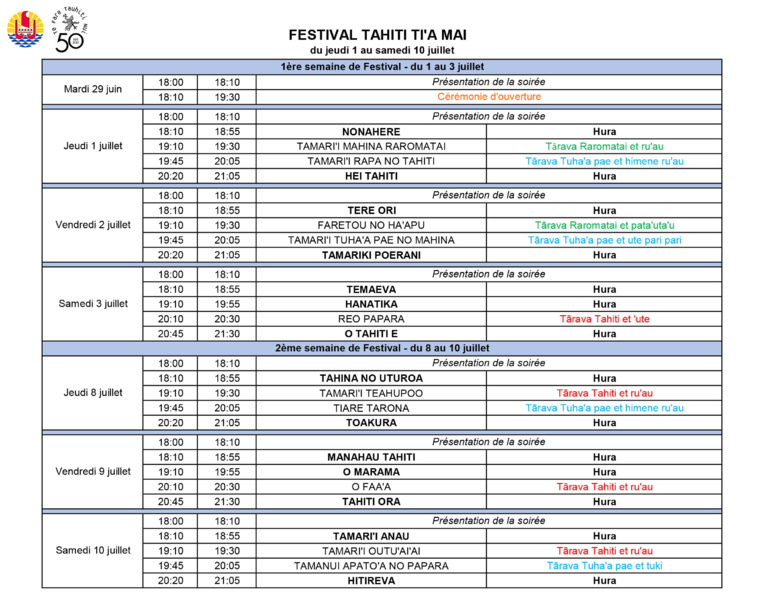 Tahiti Ti’a Mai du 1er au 10 juillet Tahiti Ti’a Mai du 1er au 10 juillet