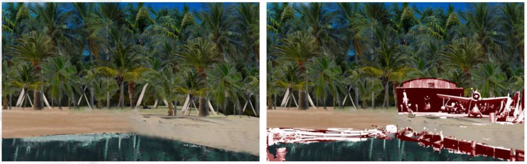 Exemple de représentation graphique en motion design 2D sur une vue réelle de Bora Bora.