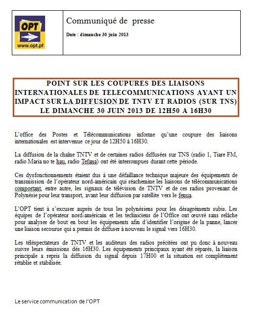 Coupure de diffusion de TNTV, un problème de transmission de signal
