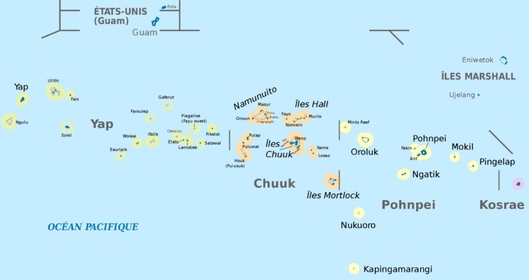 Sur cette carte moderne de la Micronésie, on distingue très bien sur la droite Pohnpei et au sud l’île de Sapwuahfik qui porte encore le nom que lui avait donné le capitaine Hart, à savoir Ngatik. Sur cette carte moderne de la Micronésie, on distingue très bien sur la droite Pohnpei et au sud l’île de Sapwuahfik qui porte encore le nom que lui avait donné le capitaine Hart, à savoir Ngatik.