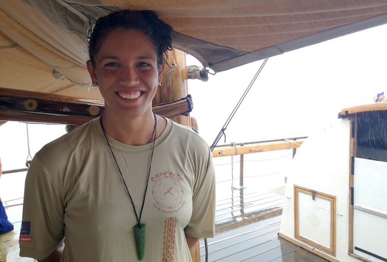 India Tabellini, une des capitaines de la double pirogue Fa'afaite. India Tabellini, une des capitaines de la double pirogue Fa'afaite.