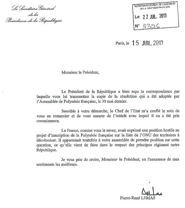 Résolution: la France confirme son hostilité à l'inscription de la Polynésie sur la liste de l'ONU des Pays à décoloniser