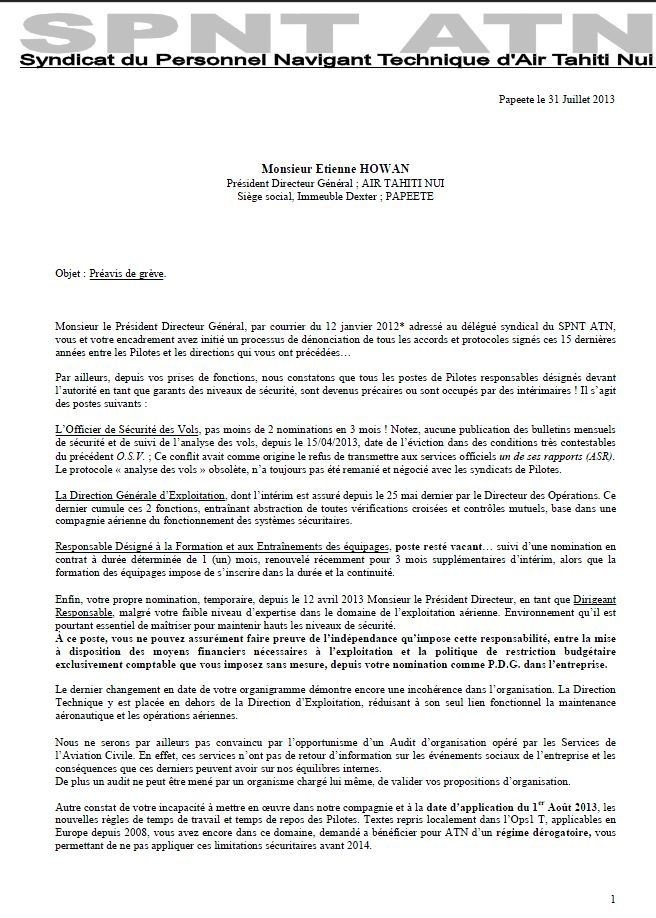 Préavis de grève chez Air Tahiti Nui