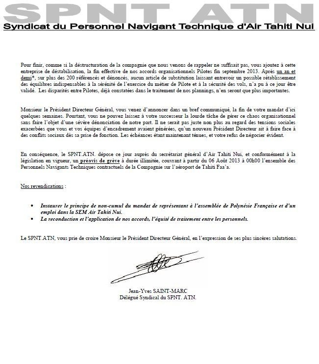 Préavis de grève chez Air Tahiti Nui