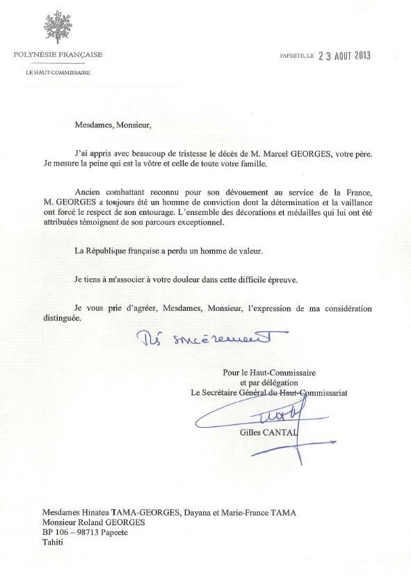 Condoléances: Homme d'honneur et homme de coeur, Marcel GEORGES s'en est allé