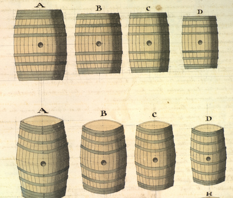 On parle souvent, au XVIIIe siècle, de la nécessité d’aiguades pour remplir les futailles ; voici ces modèles de tonneaux en usage dans la marine de l’époque. On parle souvent, au XVIIIe siècle, de la nécessité d’aiguades pour remplir les futailles ; voici ces modèles de tonneaux en usage dans la marine de l’époque.