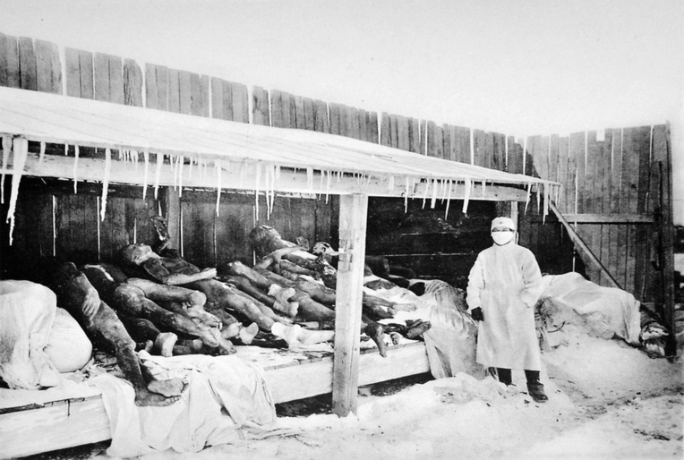 Les historiens estiment que la peste asiatique avait ses origines en Mandchourie avant d’atteindre Hong-Kong en 1874 puis les ports du Pacifique (Sydney, Nouméa, Honolulu...). Ici des cadavres empilés dans une morgue mandchoue.