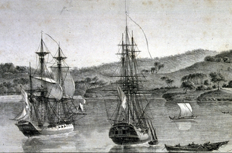 Les deux navires de l’expédition, le Géographe et le Naturaliste.