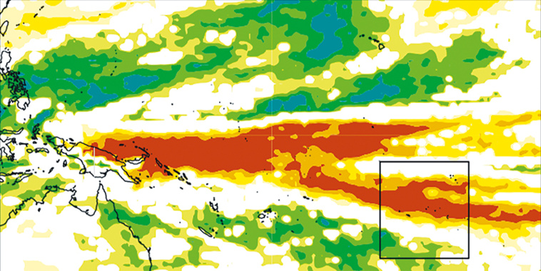 Des précipitations largement en-deçà des normales saisonnières sont encore à craindre durant la saison des pluies, au Nord du territoire. Elles devraient être plus abondantes dans les archipels du Sud de la Polynésie. Des précipitations largement en-deçà des normales saisonnières sont encore à craindre durant la saison des pluies, au Nord du territoire. Elles devraient être plus abondantes dans les archipels du Sud de la Polynésie.