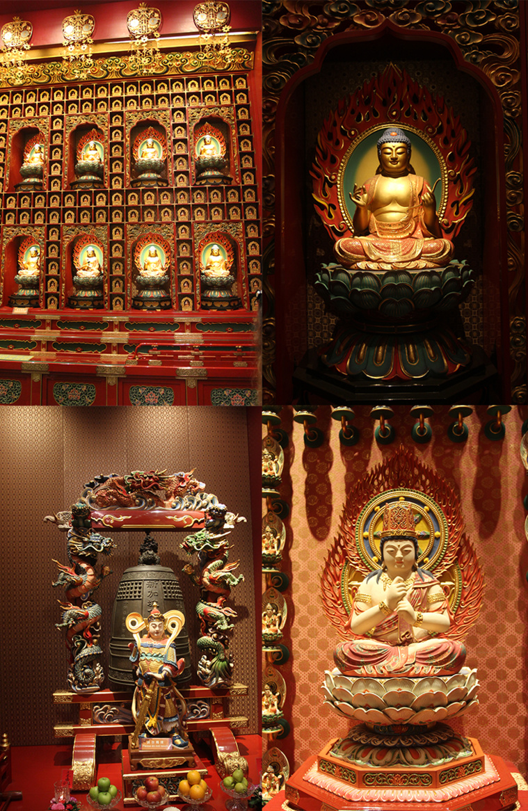 Au sein du Bouddha Tooth Relic Temple, le visiteur est surpris par la variété de la statuaire. Au sein du Bouddha Tooth Relic Temple, le visiteur est surpris par la variété de la statuaire.
