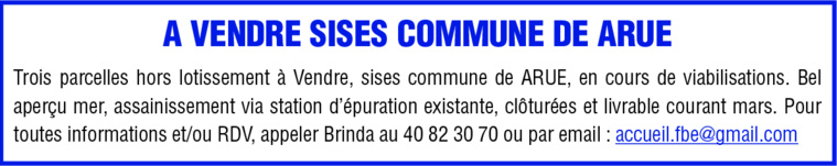 La SARL Ville Arue vend 3 parcelles en cours de viabilisation dans la commune de Arue