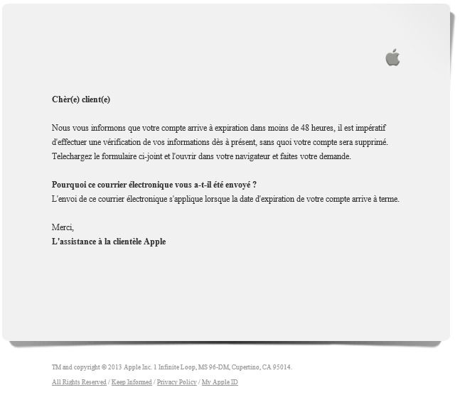 Alerte phishing pour les utilisateurs d'Apple