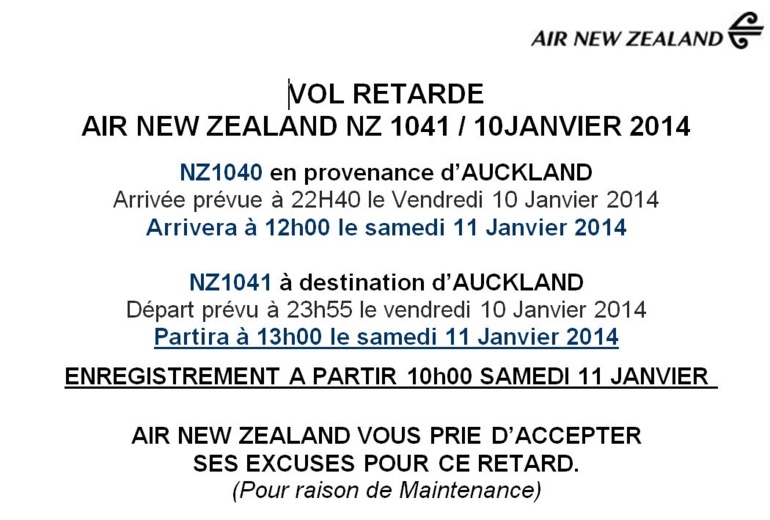 PPT/Auckland: Le vol ANZ retardé en raison de travaux de maintenance PPT/Auckland: Le vol ANZ retardé en raison de travaux de maintenance