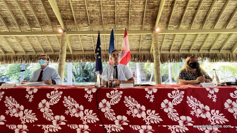 Le haut-commissaire Dominique Sorain, mardi, lors de la conférence de presse organisée pour faire le bilan des dépenses faites en 2021 par l’État en Polynésie française.