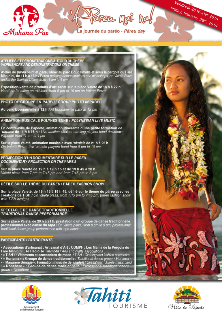 Mahana Pae vendredi 28 février sur le thème 'A pāreu mai na ! – La journée du pāreu Mahana Pae vendredi 28 février sur le thème 'A pāreu mai na ! – La journée du pāreu