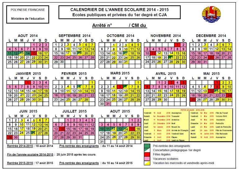 Les calendriers scolaires 2014-2017 à télécharger