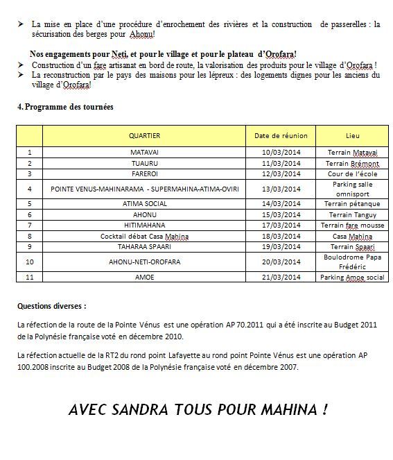 Sandra Lévy Agami présente sa liste et son programme pour Mahina