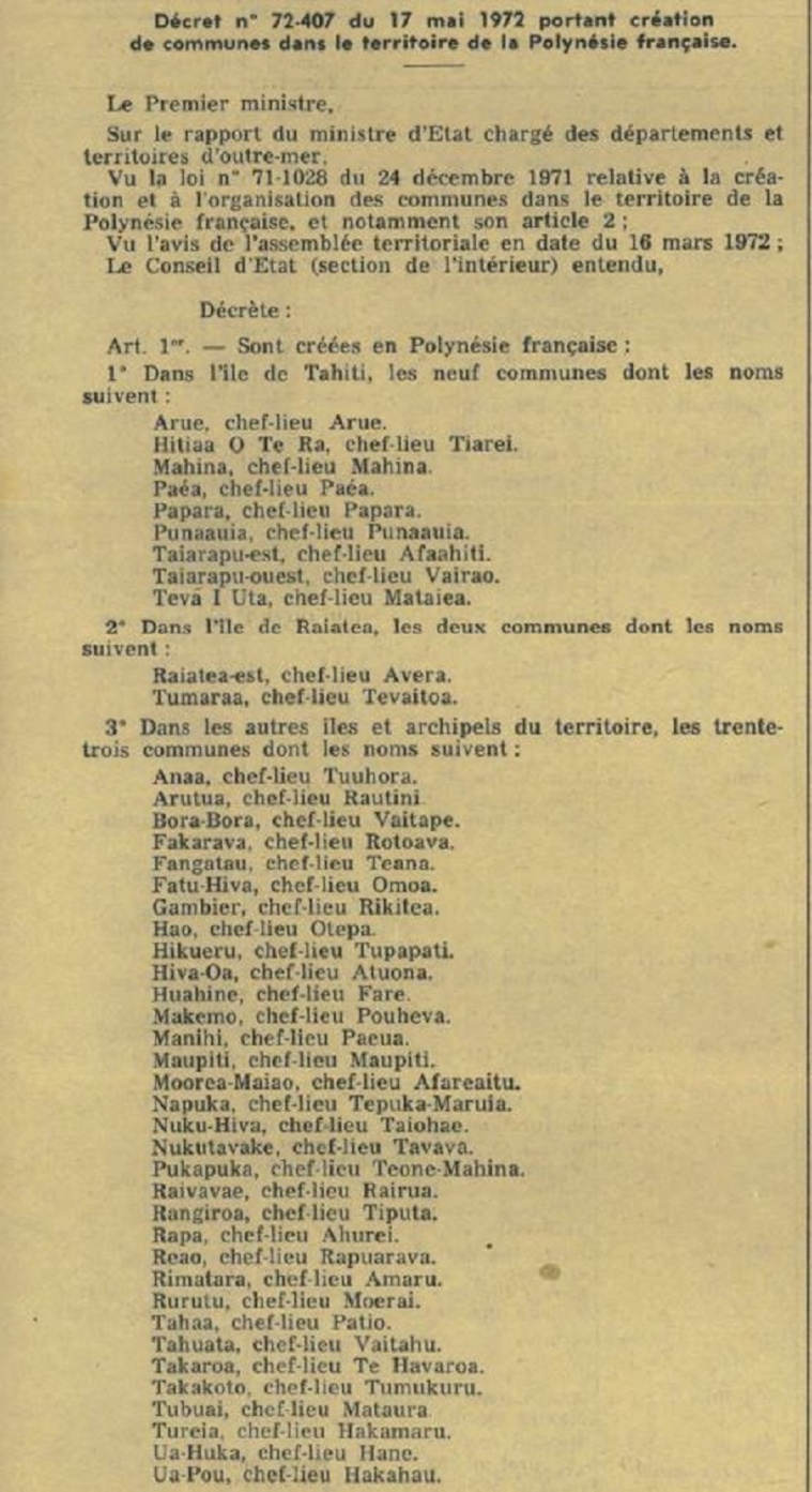 L'acte de naissance des 44 communes au Journal Officiel du 20 mai 1972 L'acte de naissance des 44 communes au Journal Officiel du 20 mai 1972