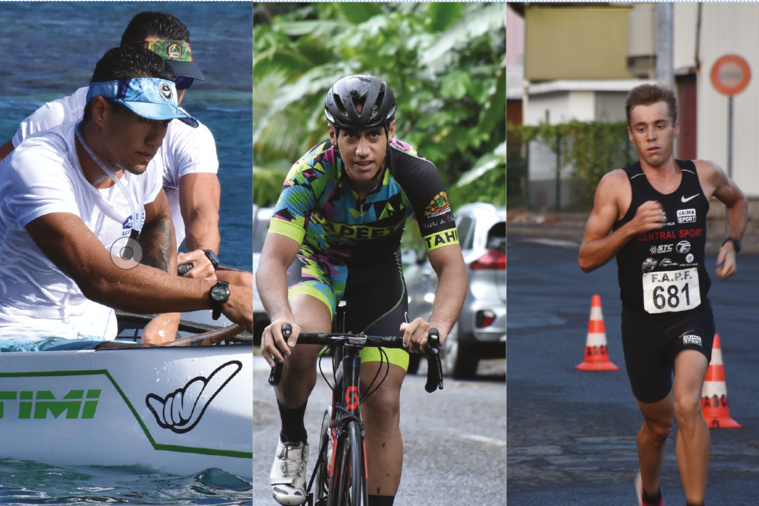 Le trio gagnant de la dernière édition : Hititua Taerea, en va'a, Heiarii Manutahi, en vélo et Benjamin Zorgnotti en course à pied.