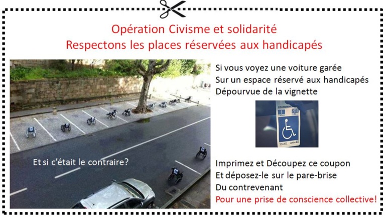 Places de parking réservées aux handicapés : faites un geste de civisme et de citoyenneté Places de parking réservées aux handicapés : faites un geste de civisme et de citoyenneté