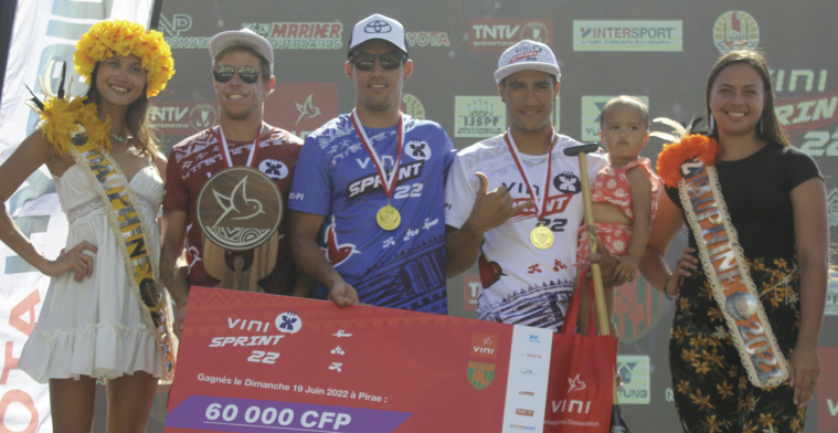 Le trio gagnant avec de G. à D. : Thomas Lubin, Heiraii Manutahi et Hititua Taarea.