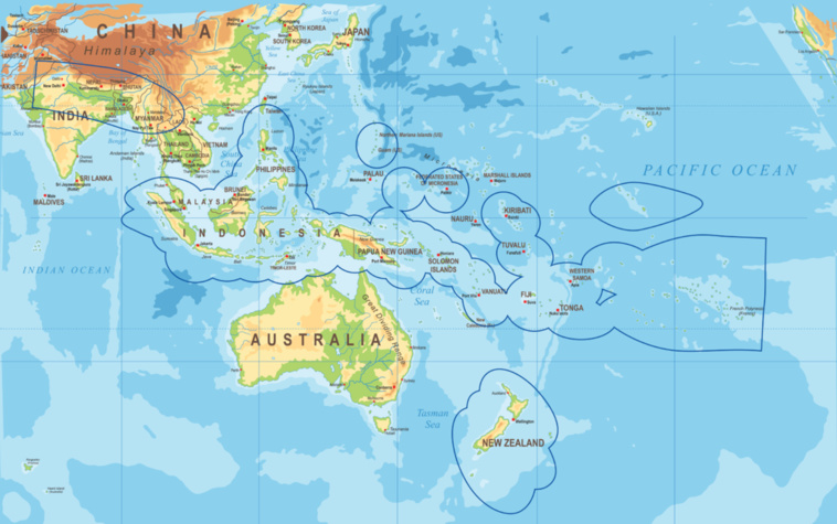25 régions d'Asie Pacifique couverte par le satellite Kacific 1    © Kacific Broadband