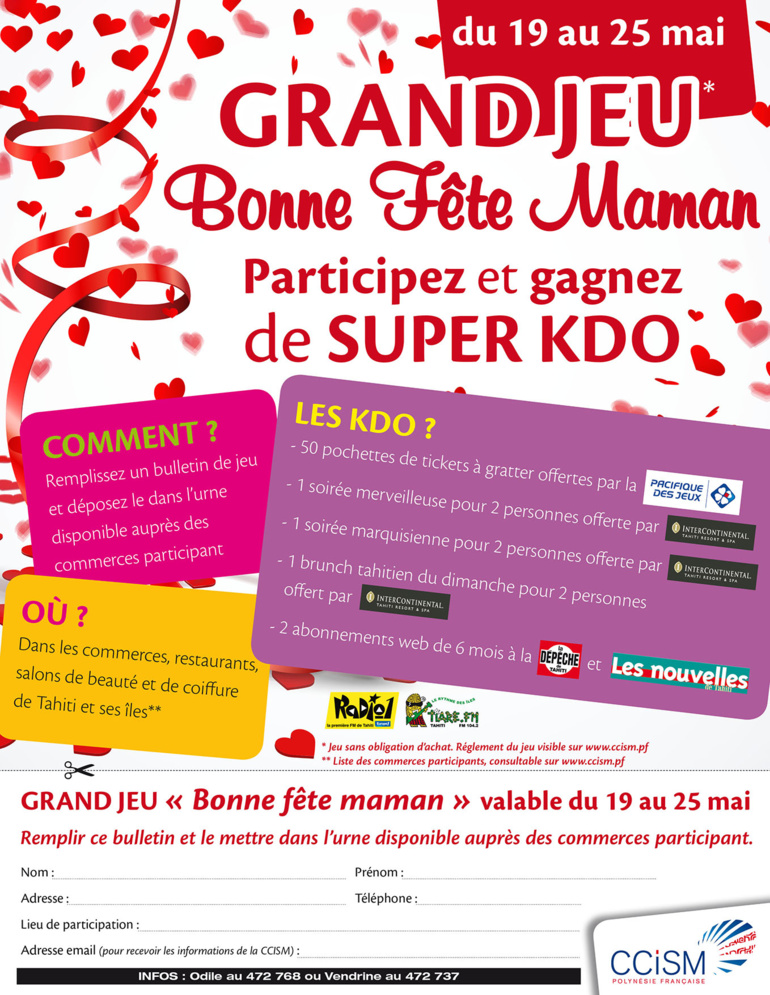 Grand jeu de la fête des mères : objectif, animer les centres commerciaux de Tahiti et ses îles Grand jeu de la fête des mères : objectif, animer les centres commerciaux de Tahiti et ses îles