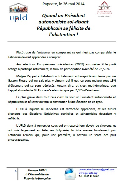 Communiqué UPLD: Quand un Président  autonomiste soi-disant  Républicain se félicite de l’abstention !