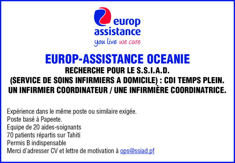EUROP-ASSISTANCE recherche pour le S.S.I.A.D. un(e) Infirmier(e) Coordinateur(trice) en CDI