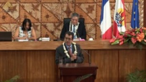 Edouard Fritch à la tribune de l'Assemblée de Polynésie ce vendredi matin.