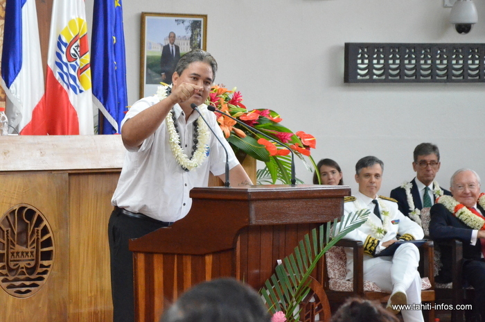 Richard Tuheiava lors de son discours devant la représentation polynésienne, vendredi matin.