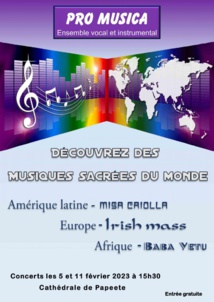 Voyages dans la musique sacrée avec la chorale Pro Musica Voyages dans la musique sacrée avec la chorale Pro Musica