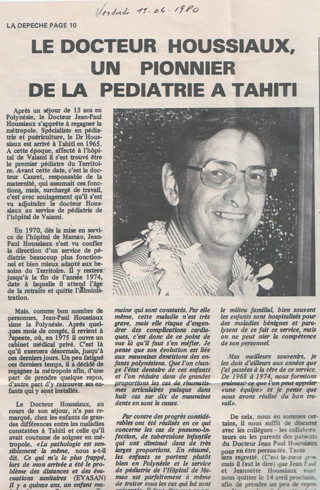 Décès en métropole du Dr Houssiaux, ancien pédiatre polynésien
