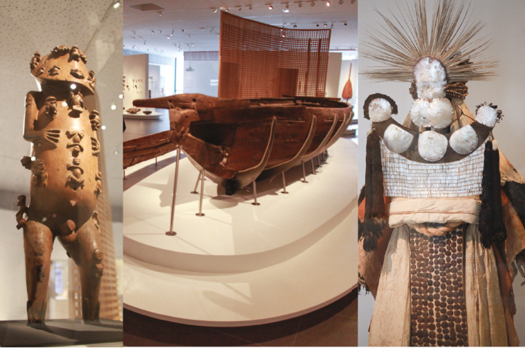 Le ti'i A'a à gauche et le costume de deuilleur à droite. Crédit photo : Greg Boissy. Le ti'i A'a à gauche et le costume de deuilleur à droite. Crédit photo : Greg Boissy.