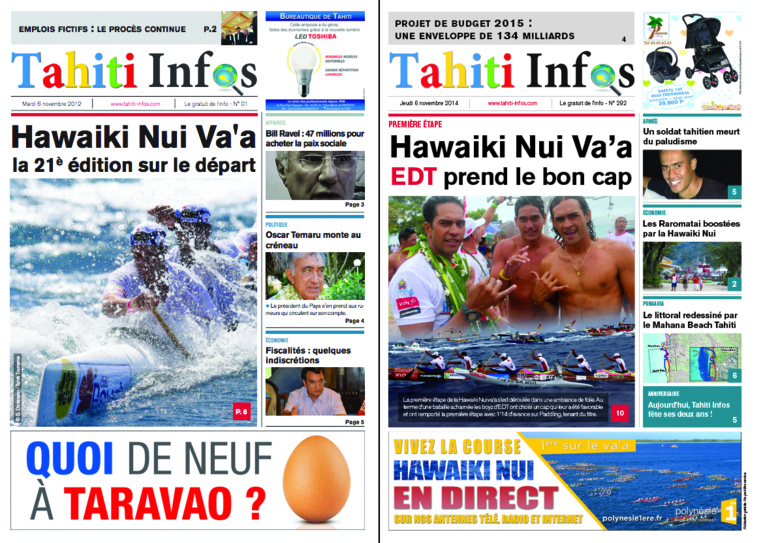 Les UNES du 6 novembre 2012 et du 6 novembre 2014 Les UNES du 6 novembre 2012 et du 6 novembre 2014