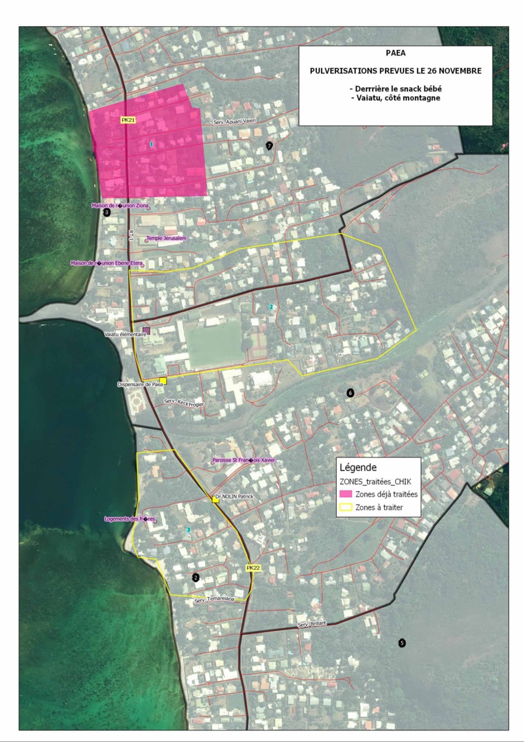 Zones de traitement contre les moustiques, du 26 au 28 novembre