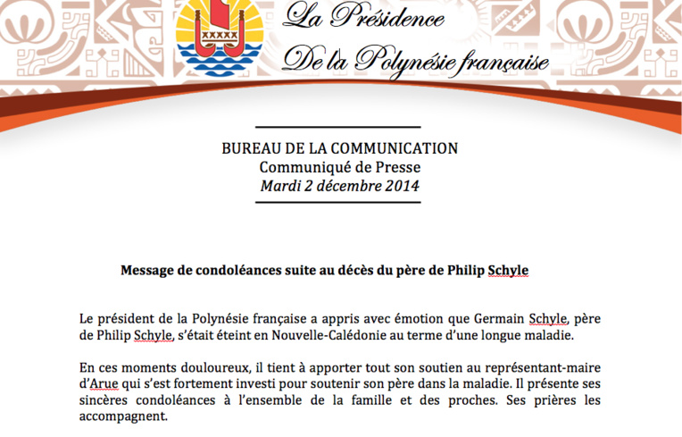 Condoléances pour le décès du père de Philip Schyle