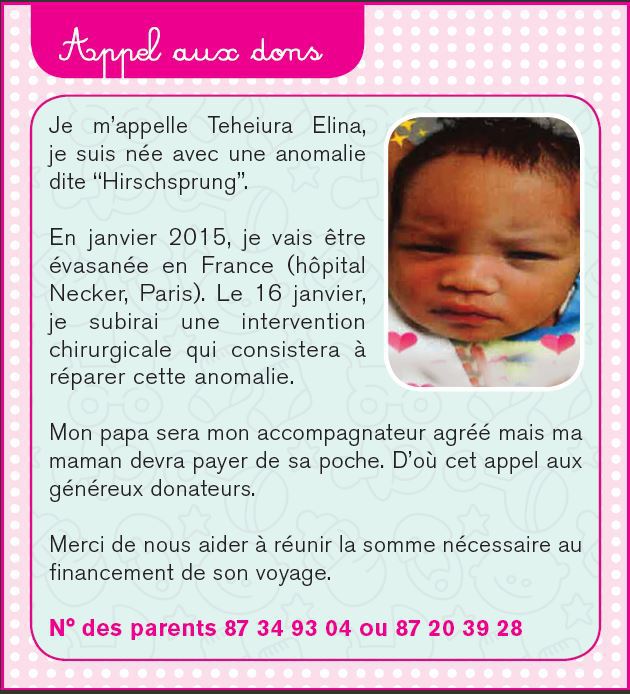 Appel aux dons pour aider bébé Elina