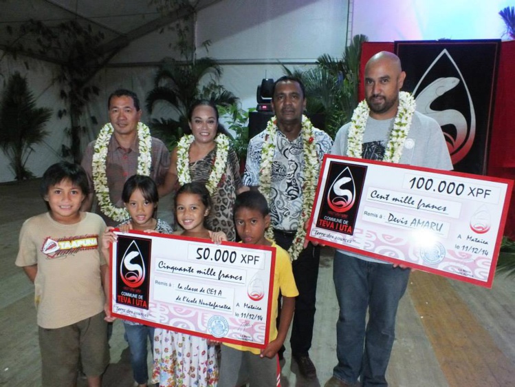 A droite, Davis Amaru a gagné 100 000 fcp pour avoir réalisé le plus beau logo.