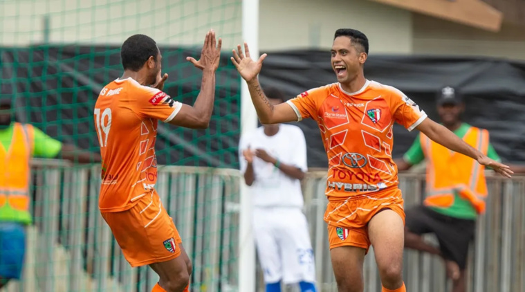 Yohann Tihoni a ouvert la marque pour Pirae dès la 7e minute face à Tiga Sport ce dimanche. (photo : Phototek via OFC)