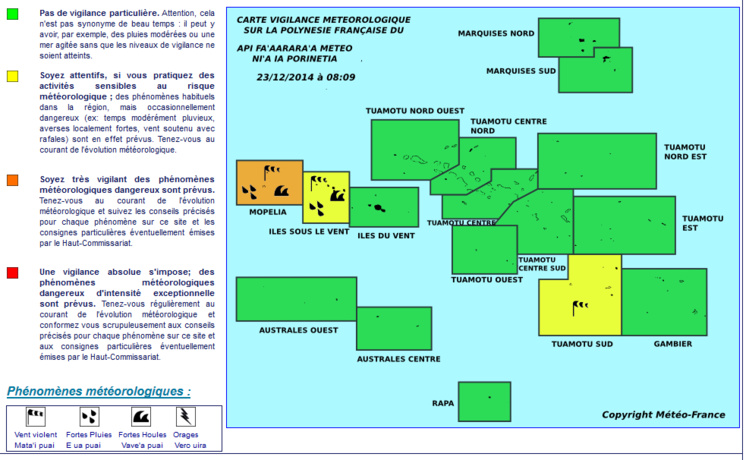 Vigilance orange maintenue sur Mopelia Vigilance orange maintenue sur Mopelia